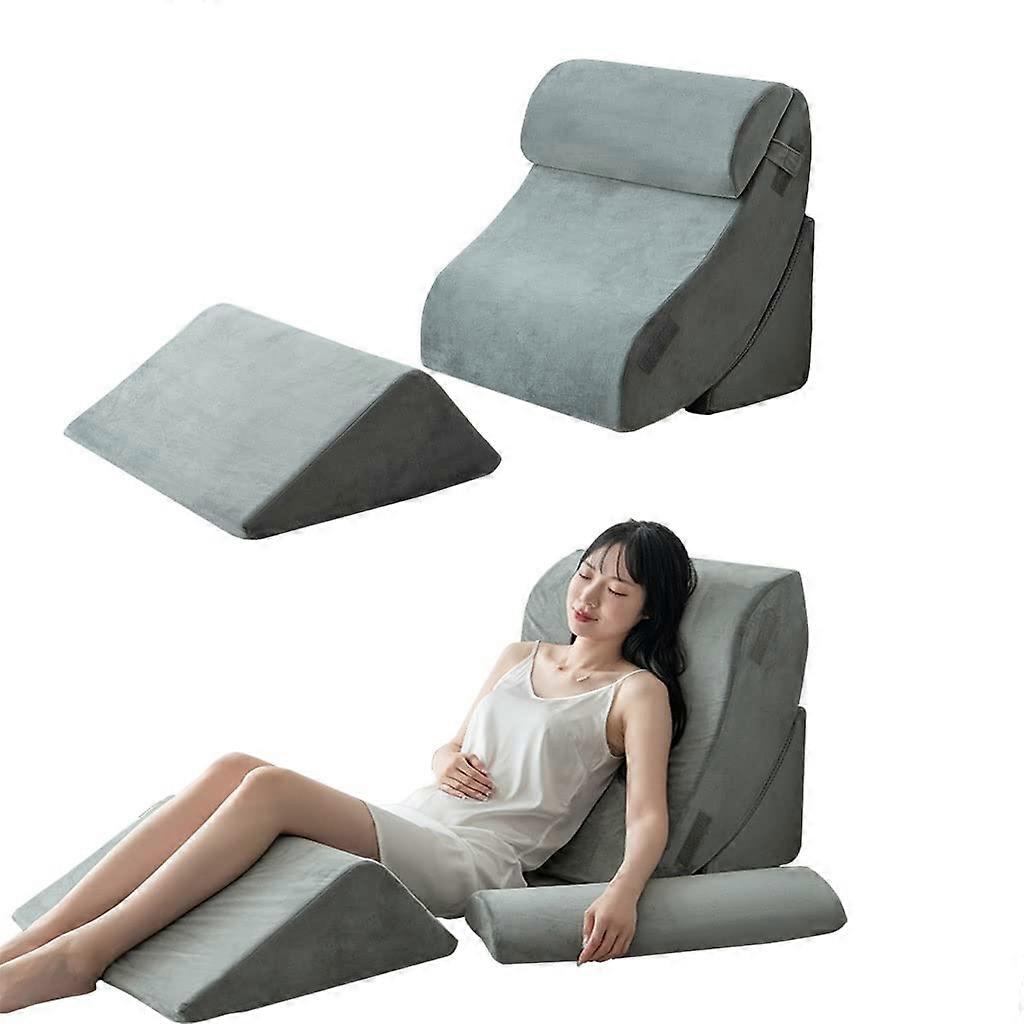 Orthopedic Bed Wedge Pillow Set - Memory Foam for Back, Leg, and Knee Pain Relief - Supportive Gray Comfort for Sleeping and Reading