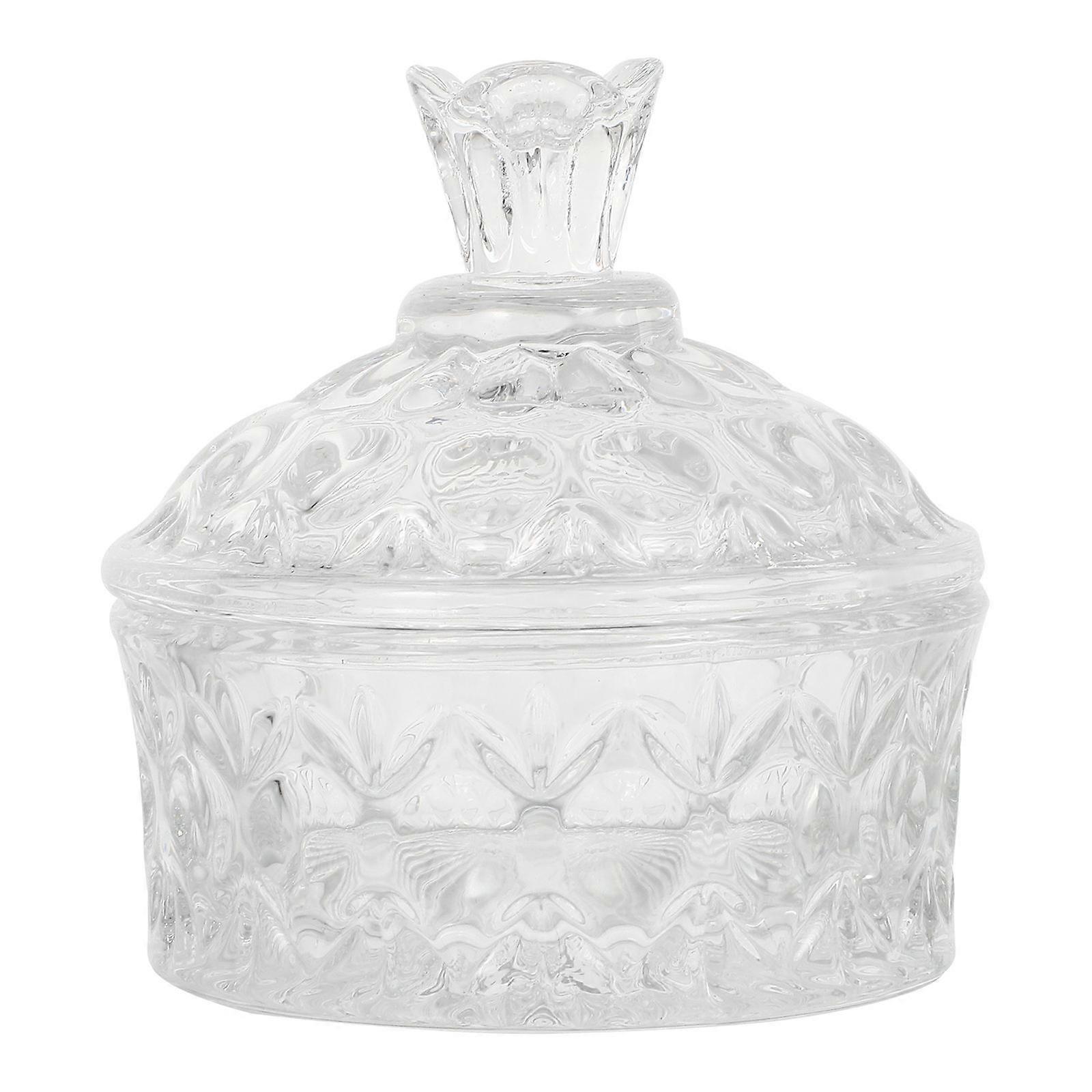 Candy Storage Glass Box For Desktop Decoration 8.5X7.5cm Unique Embossment Design 1Pack