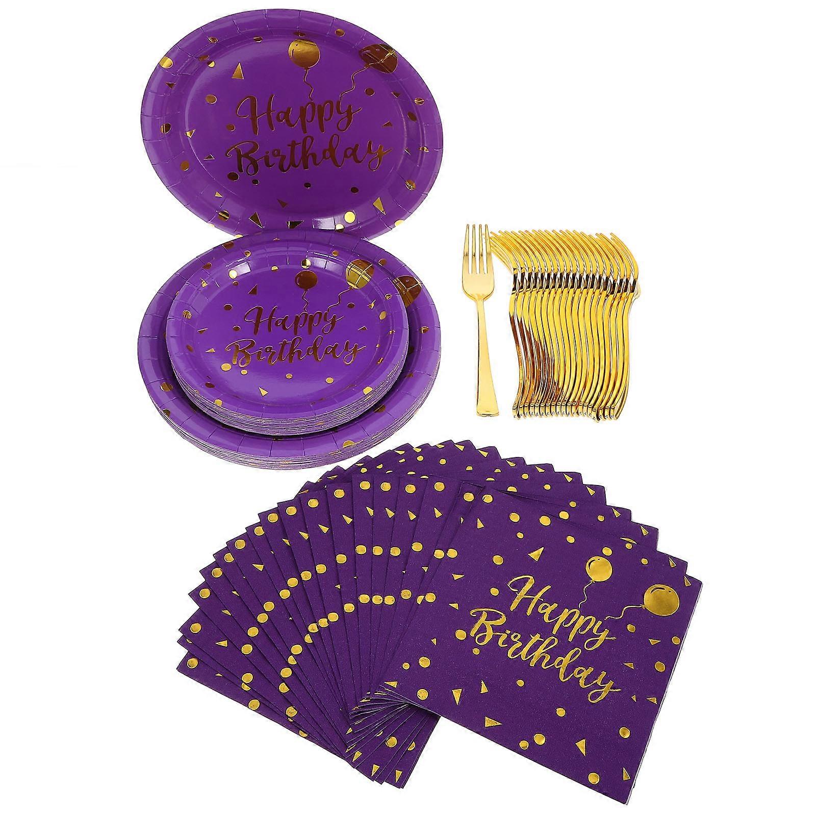 Purple Birthday and Napkins Set for Parties Paper 20 Count
