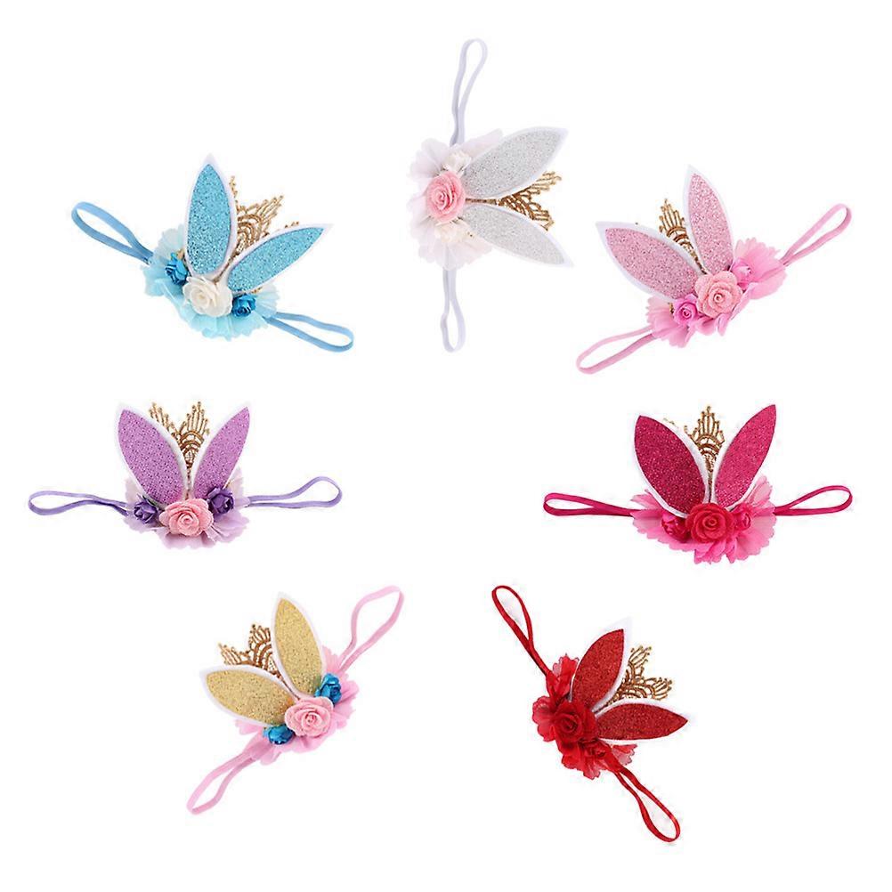 Adorable Fabric Headband with Rabbit Ears and Flowers for Girls Decoration Size Fits Most