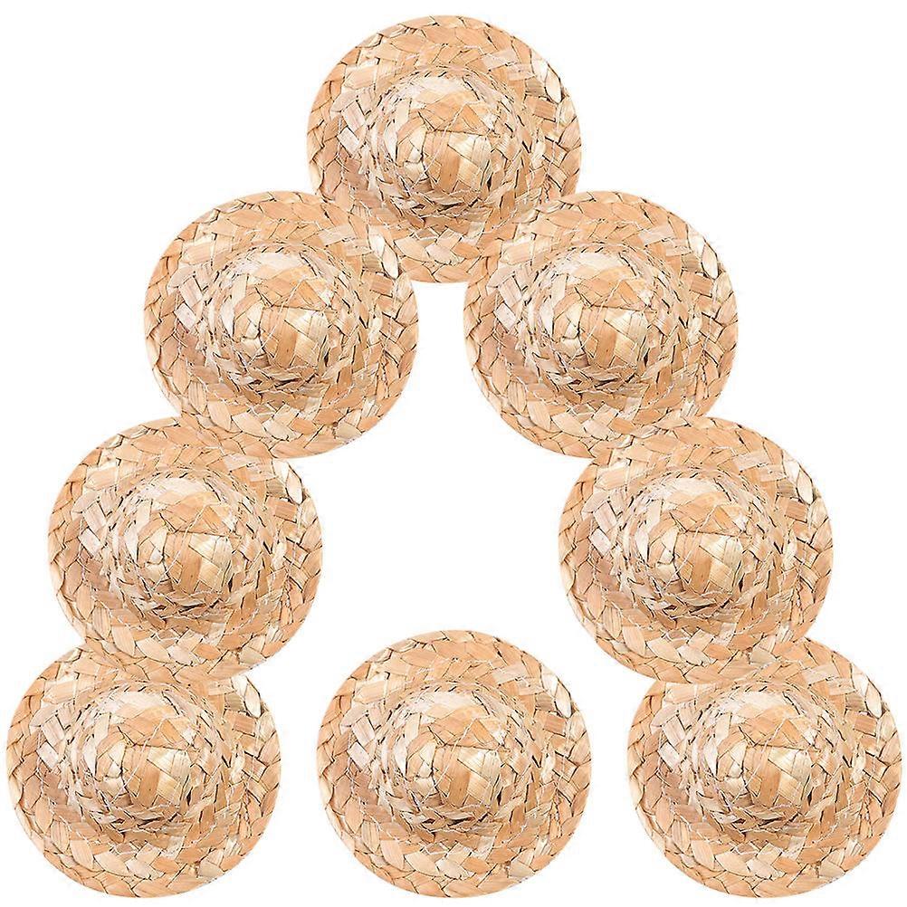 8pcs Mini Straw Top Hat Doll Decorative Miniature Hats