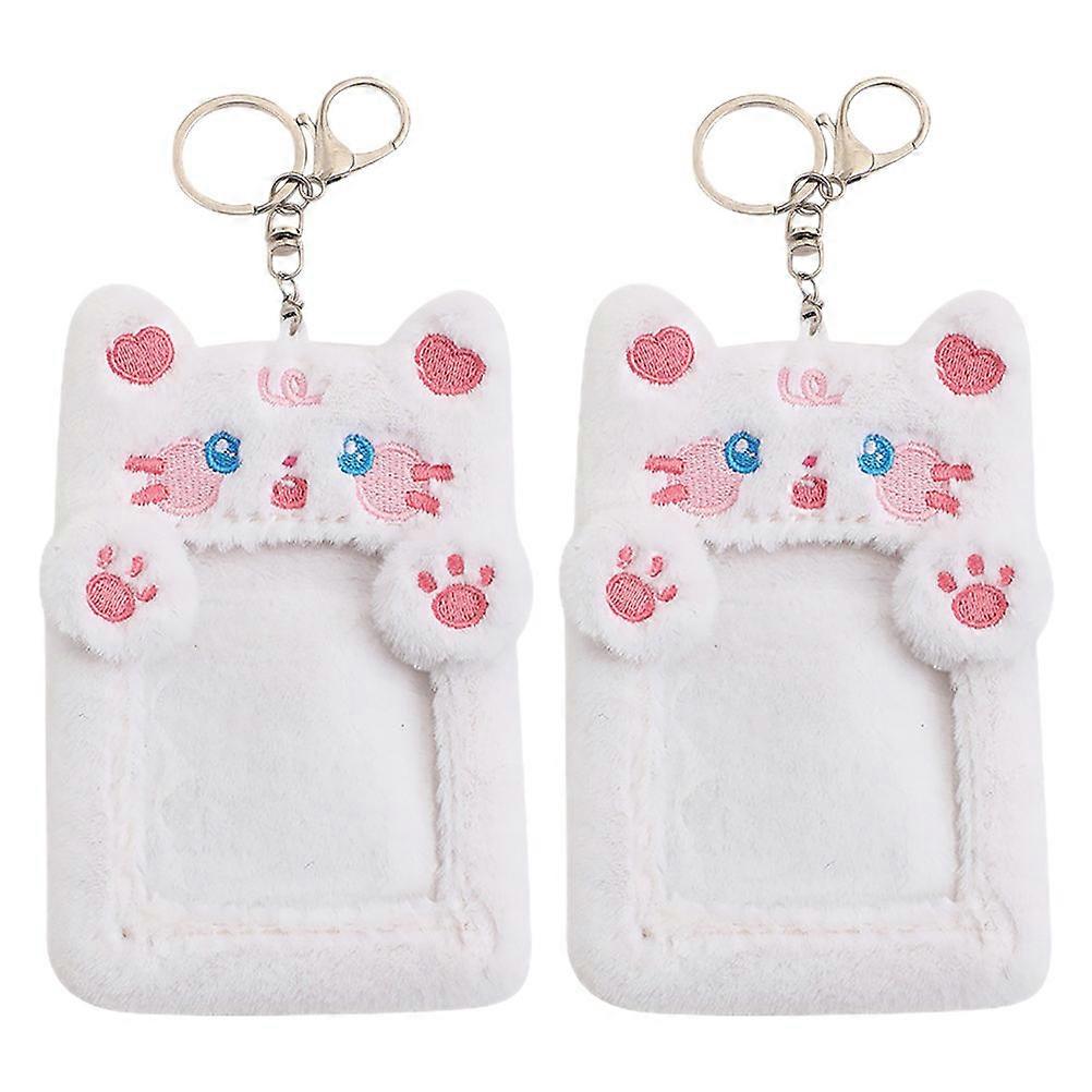Cute Plush Cat ID Card Sleeves with Keychain – Soft Protective Card Holders for Game Photos, Business, Students, Nurses, and Office Workers