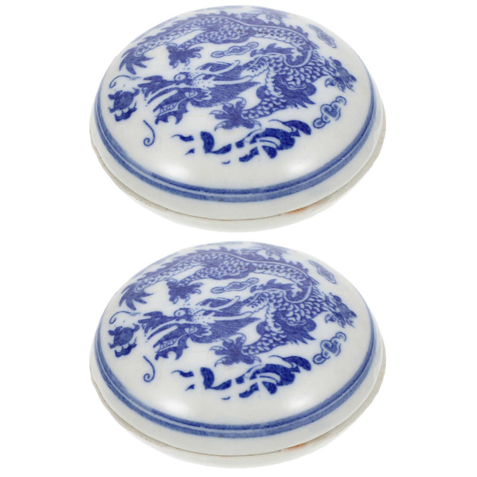 2pcs Chinese Style Calligraphy Ink Pads for DIY Painting Scrapbooking Crafts – Durable Ceramic Material, Compact Lightweight Design