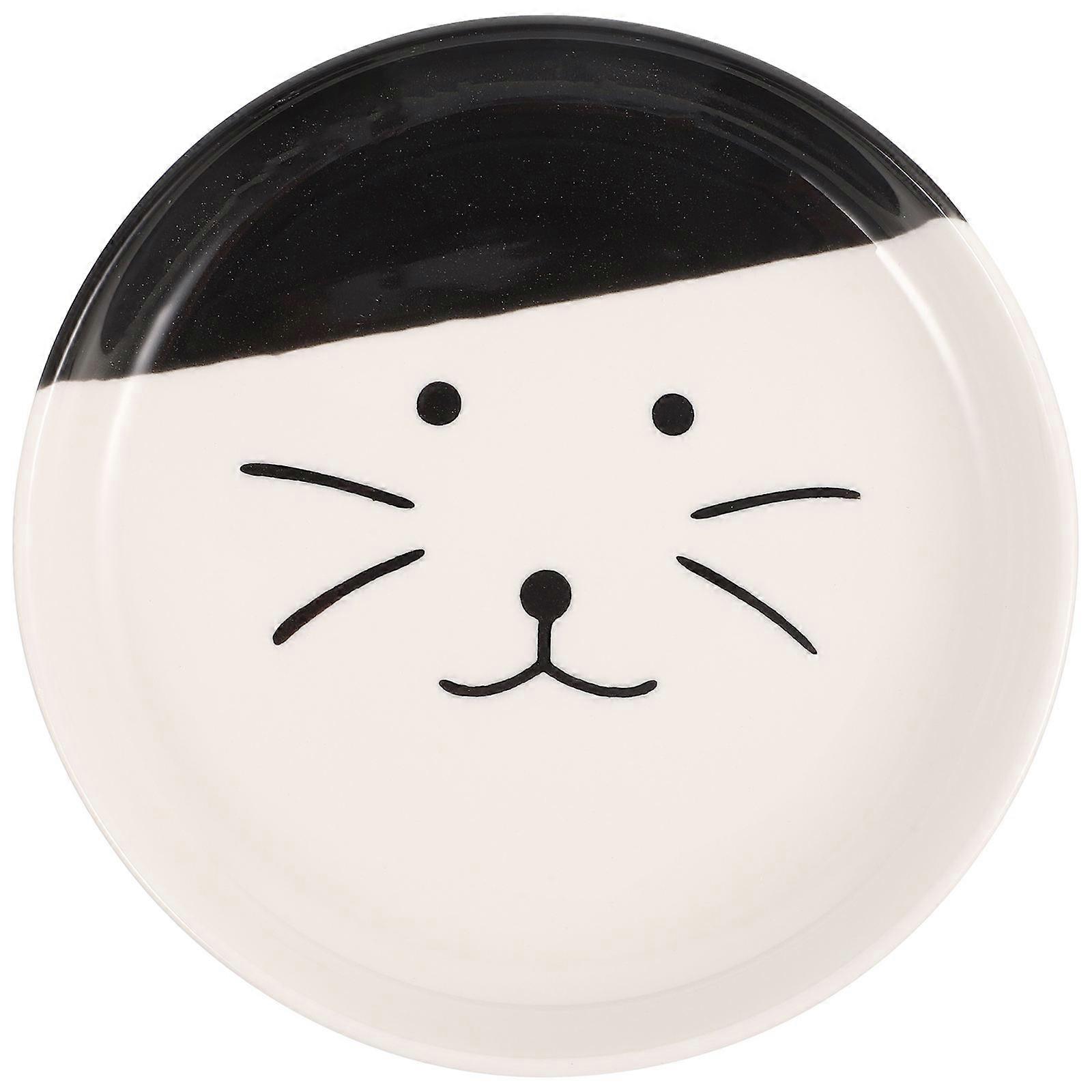 Nordic-style Cat Plate Ceramic Feeding Dish For Daily Use Black 1Set