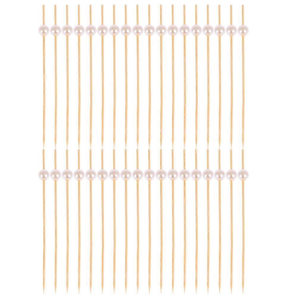White Bamboo Appetizer Picks with Pearl Design for Decor 200pcs 6.3 Inches