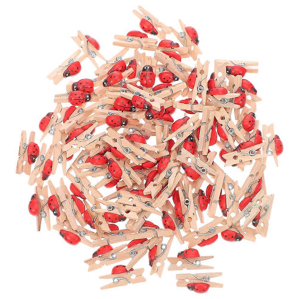150pcs Mini Wooden Ladybug Clips Adjustable Craft Clothespins for DIY Cards Display Decorative Pegs for Photos Notes Art Projects