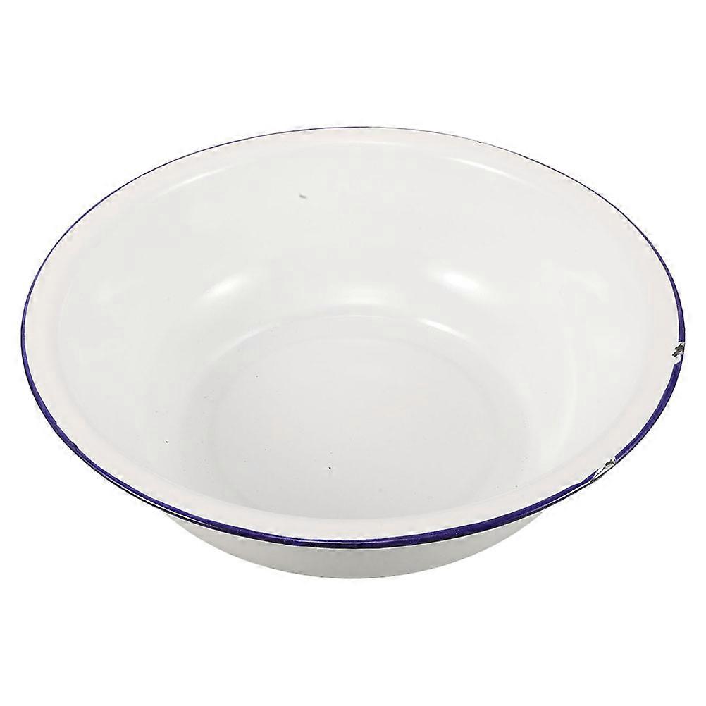 Vintage Enamel Foot Bath Basin – Durable Rustproof White Enamelware with Blue Rim for Soaking, Washing & Home Decor – Easy to Clean Multipurpose Foot