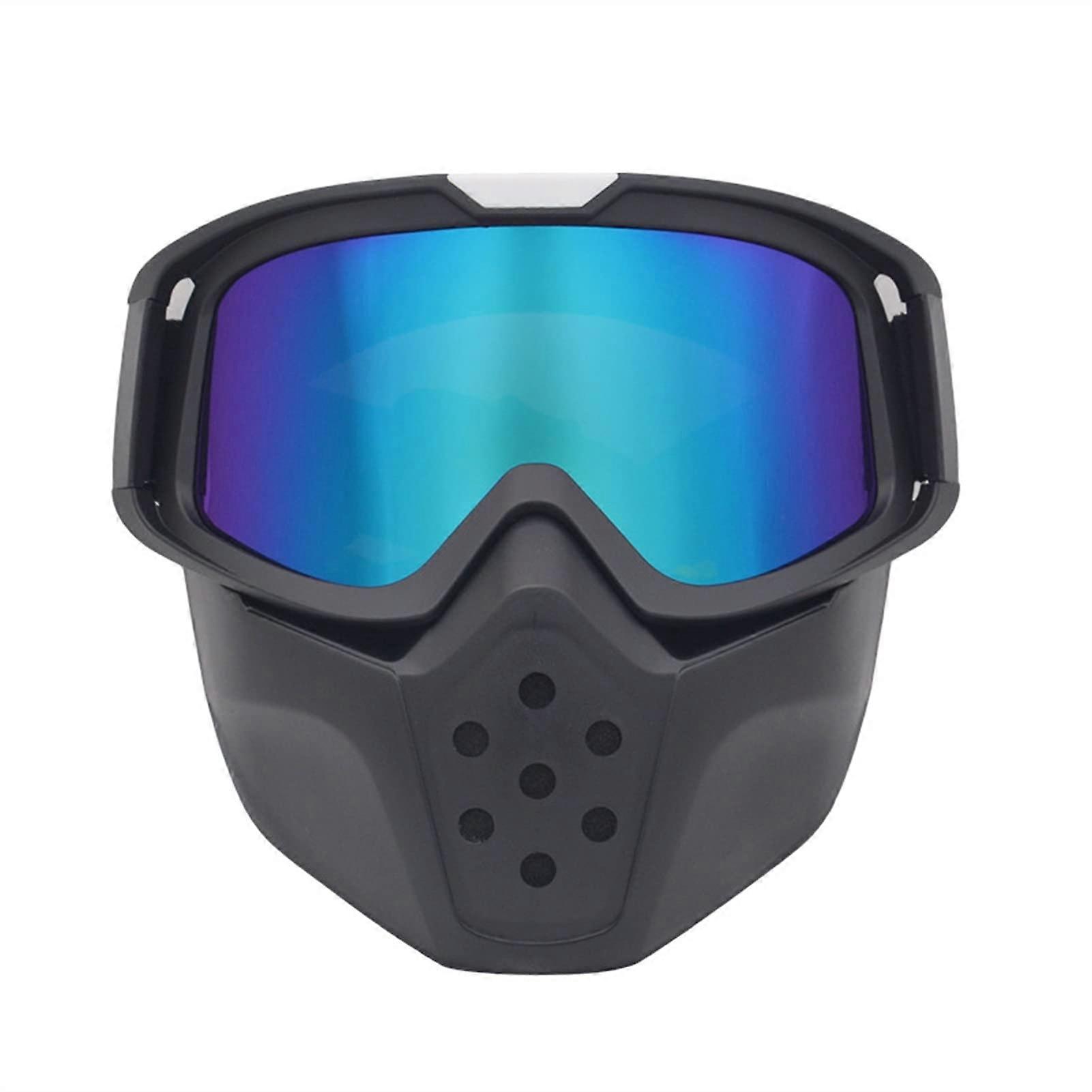 Cross Goggles Motorcycle Goggle Mask Retro Open Face Helmet Mask Motocross Goggles (Color: Rainbow Lens)
