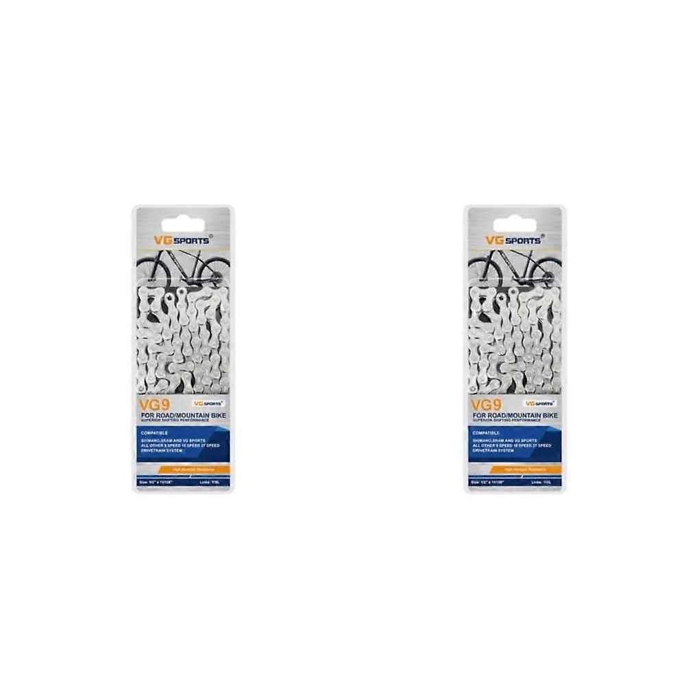 Bike Chain 2-Pack Easy To Install Carbon Steel 9-Speed For Mountain And Road Bikes Silver