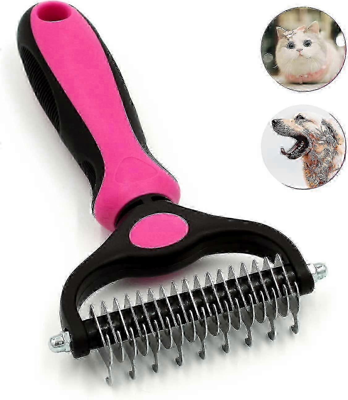 Double-Sided De-Shedding Rake for Pets - Gentle Dematting Tool for Knots and Tangles - Effective Grooming Solution for Dogs & Cats