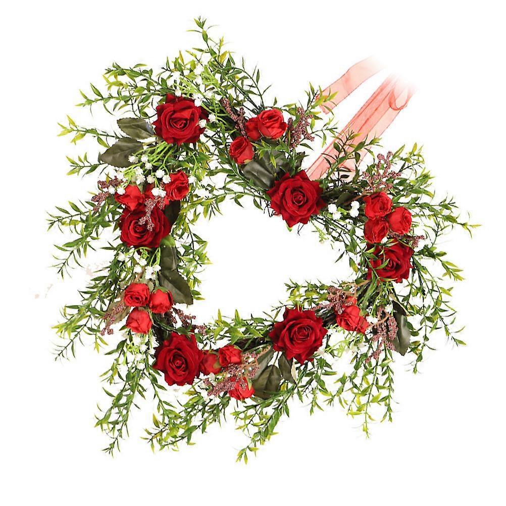 Decorative Heart-Shaped Valentine’s Day Door Hanging Wreath Rattan Plastic Cloth Material Function Glowing 1Set
