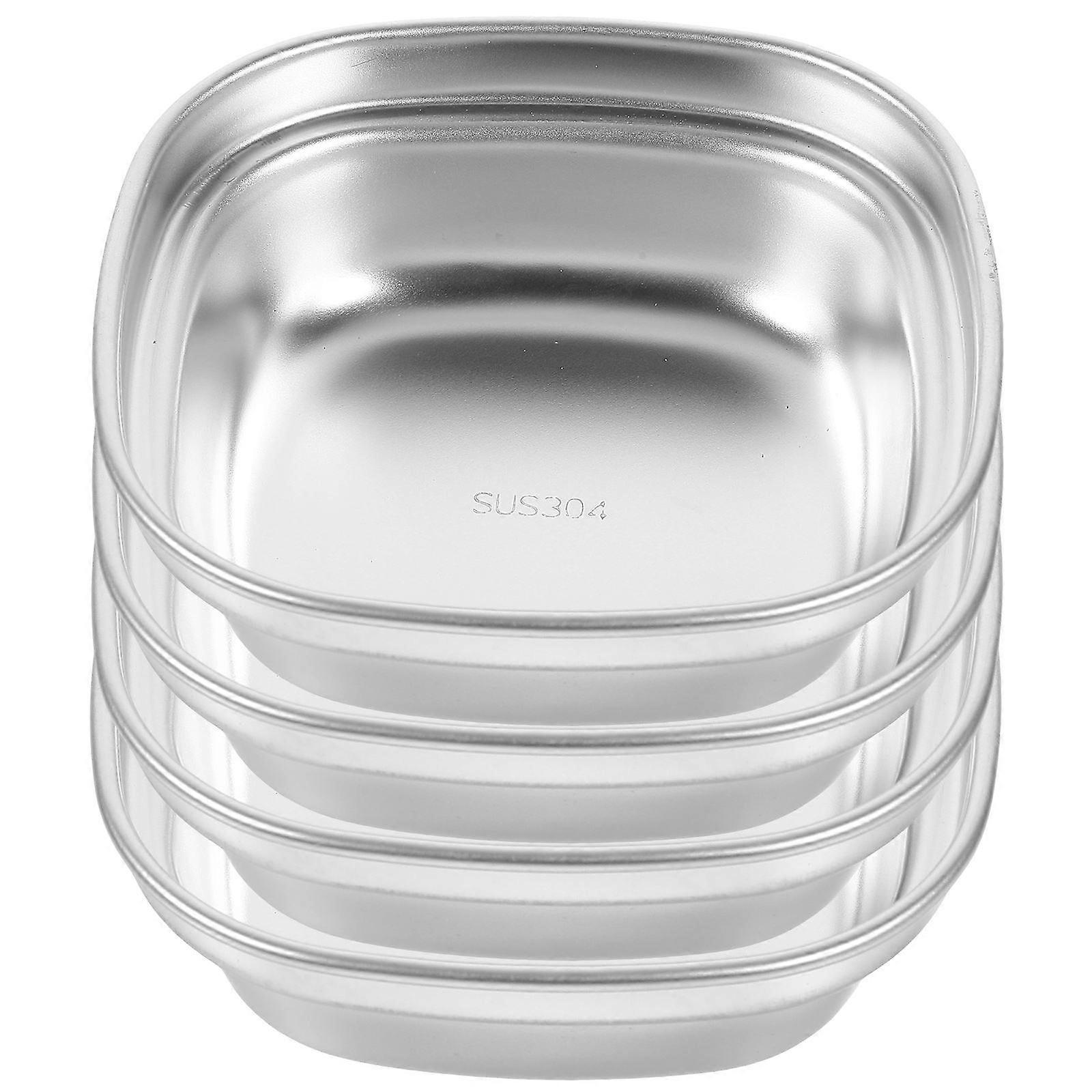 Metal Dipping Sauce Cups Flat Bottom Bowl for Banquet Table Silver Snack Serving 4Pcs