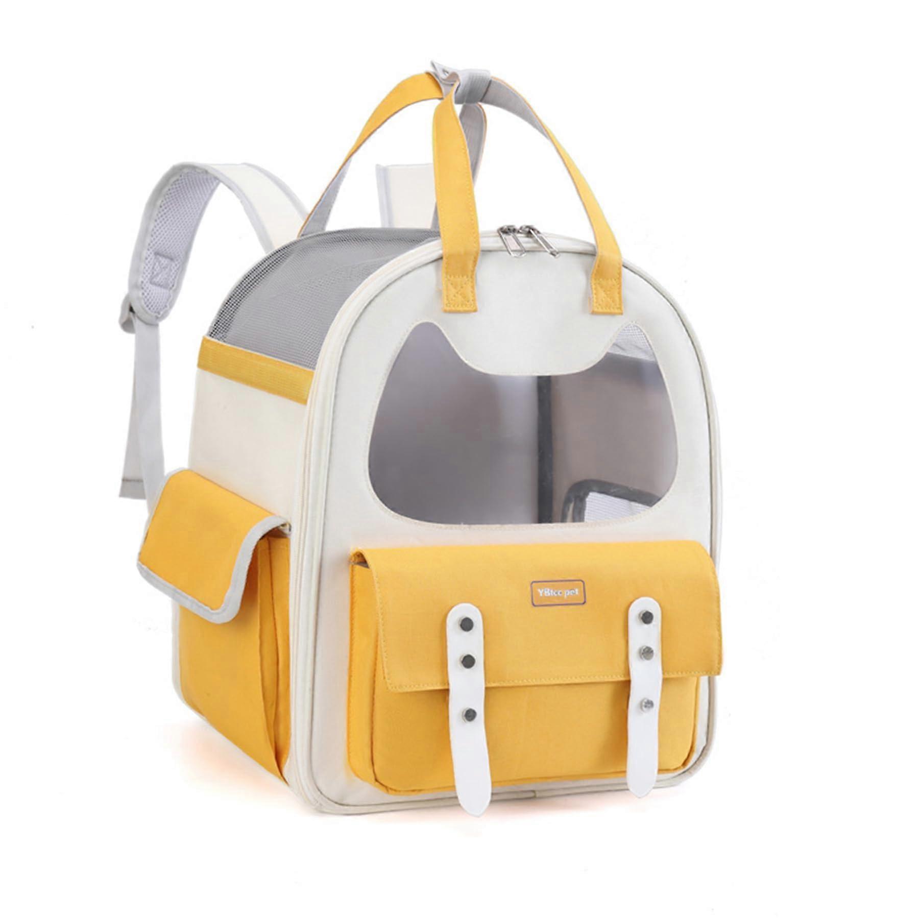 Yellow Cat Carrier Backpack Softsided Mesh Pup Pack for Outdoor Travelling