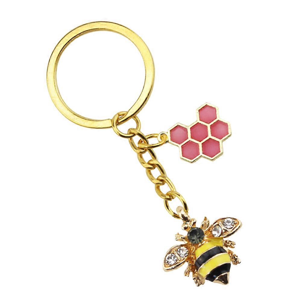 Bee Key Ring Pendant Alloy Hexagonal Women General Users Decoration Red Use Key Hanging 1Set