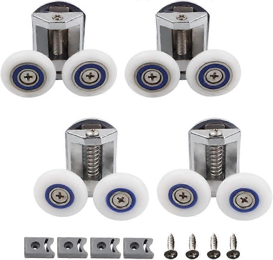 4 Pack Shower Door Rollers - 2 Upper & 2 Lower Pulleys - 26mm Zinc Alloy Shower Door Replacement Kit (2 Upper + 2 Knobs)