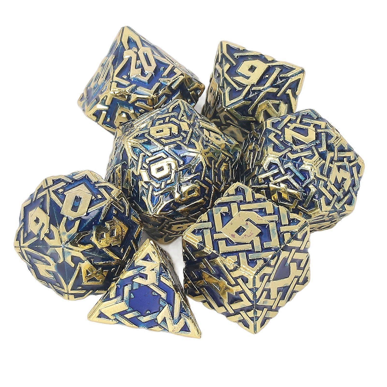 7pcs Metal Polyhedral Maze Pattern Engraved nced Rolling Solid Metal Dice for Games Role Play