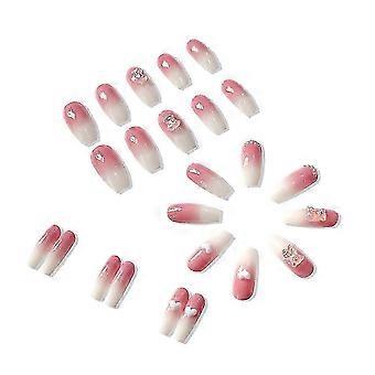 False Nail Tips Fake Artificial Art Diy Finger Cover Removable Finished Pearl Bear Pink White Gradient