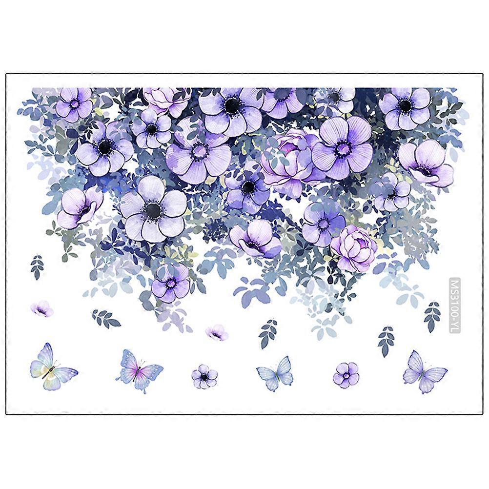 Violet Flower Wall Decal Butterfly Decoration For Bathroom Decoration Easy To Install 1 Set
