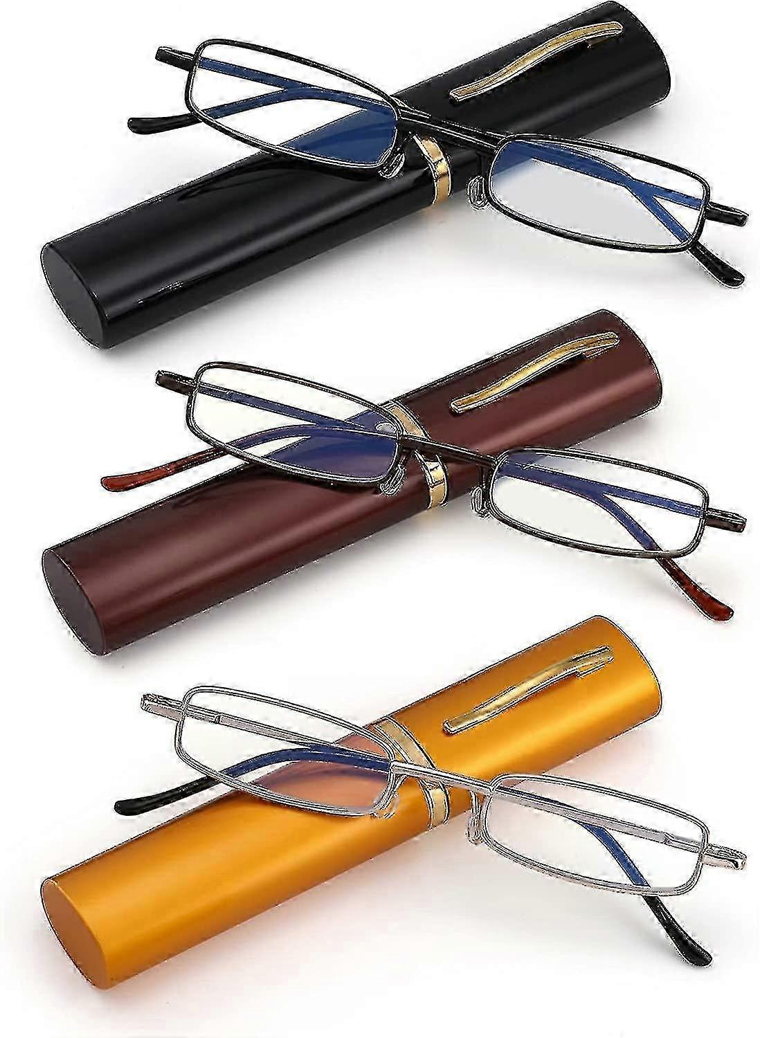 Blue Light Blocking Reading Glasses for Men & Women, 3-Pack Slim Foldable Readers with Spring Hinge and Portable Case