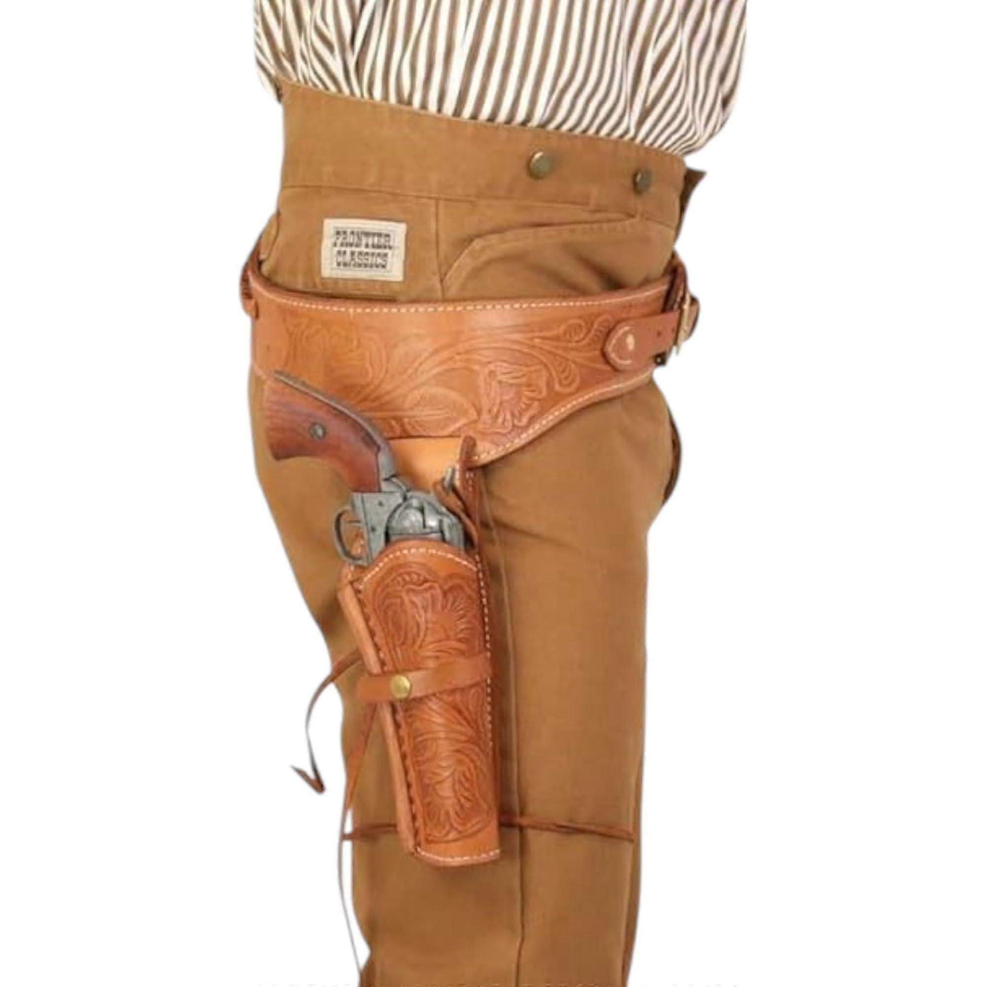 Wild West Gun Holster with Belt .22 .35/357 .44/45 Caliber Old Western Cowboy Hand Tooled Pistol Revolver Holder Fit for 6'-9' Barrel-Good