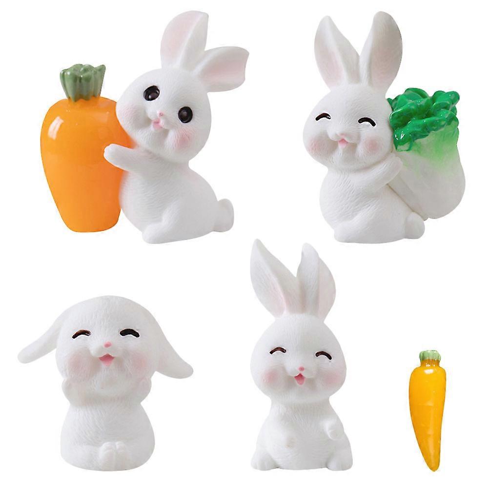 Desktop Rabbit Ornaments Tiny Rabbit Figurines for Decoration 5Sets Resin