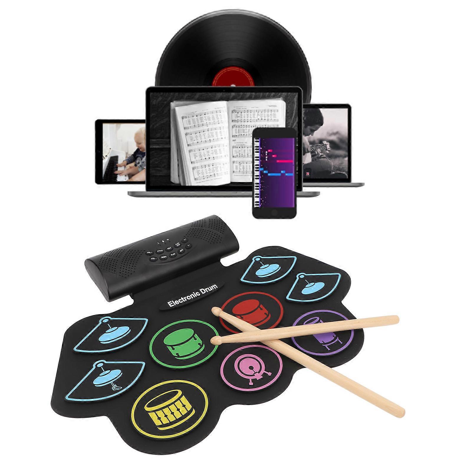 Electronic Drum Pad Set Roll Up 7 Drums 10 Songs Bluetooth MIDI
