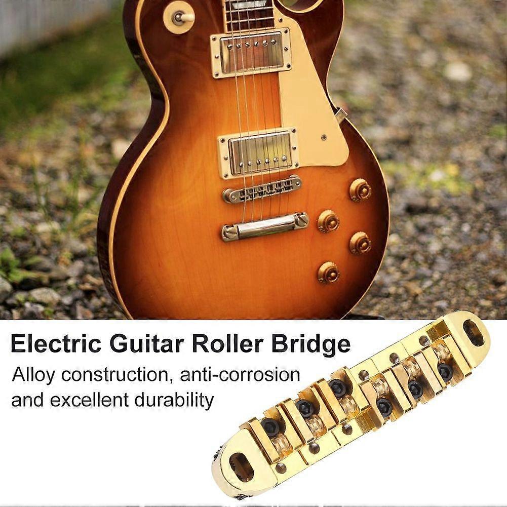 1 Set Alloy Roller Saddle Bridge Replacement Part for LP Style 6-String Electric Guitar(Gold)