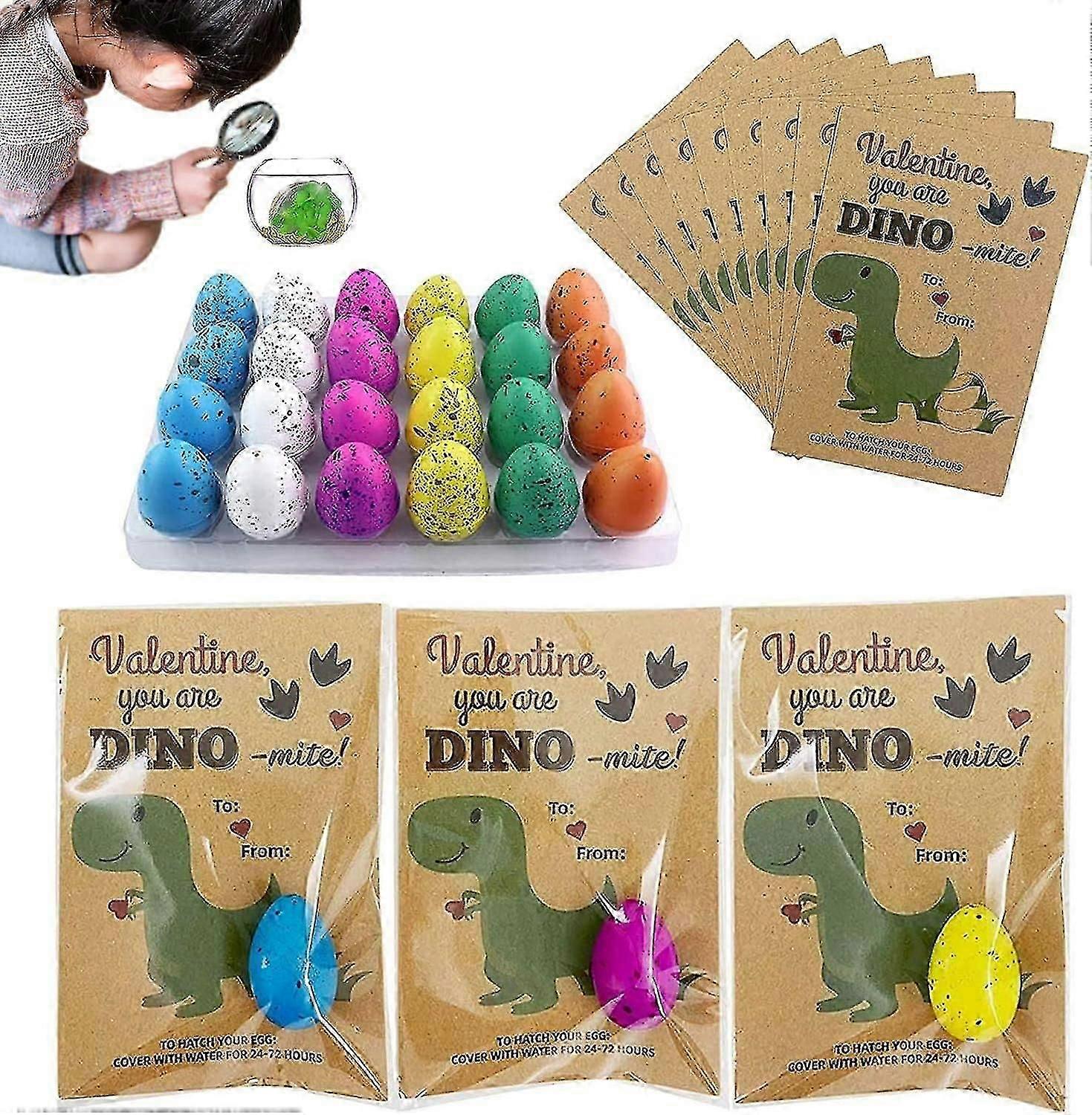 Valentines Day For Kids, Egg Hatching Bulk, Dino Cards For Boys Girls Mini Egg Basket