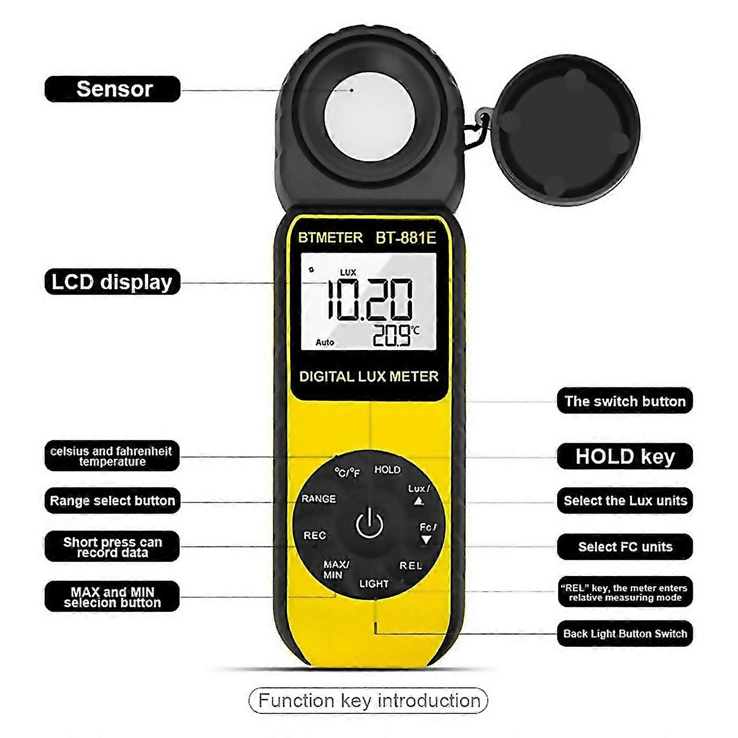 For Digital Lux Meter Bt881e Handheld Light Meter 1 300000lux Sensor With Lcd Display For Light