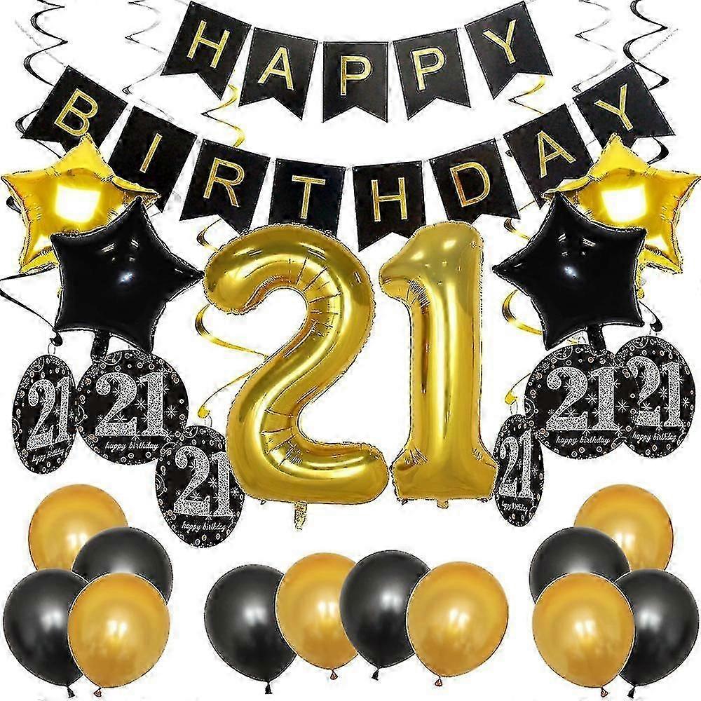 21歳の誕生日 ブラックゴールドパーティー 風船 ハッピーバースデーレター 風船 記念日 デコレーション