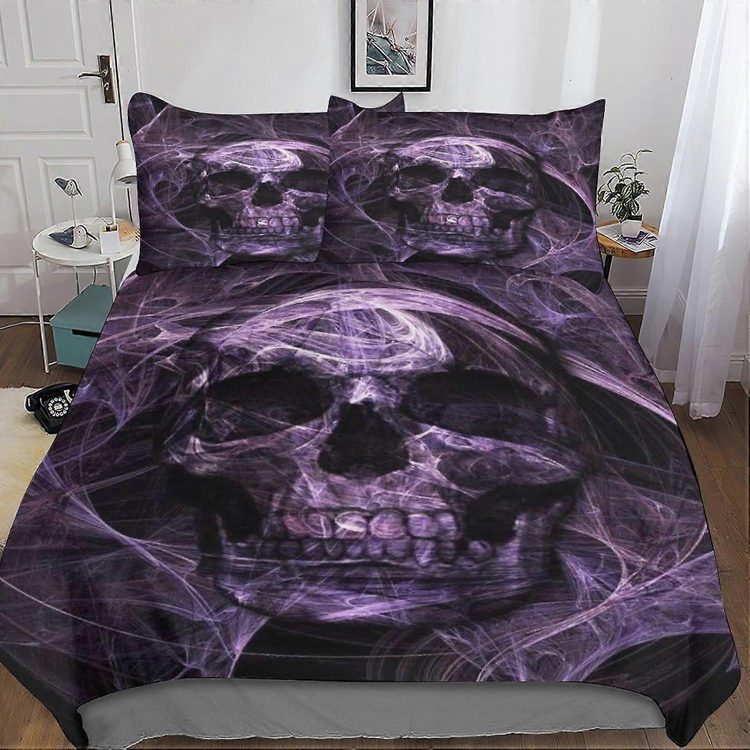 u491 3D Printed Skulls Bed Kit with Artistic Aesthetics Design, Soft Microfibre, 3 Piece Duvet Cover Set, 2 Pillowcase, Hidden Zip, . m491