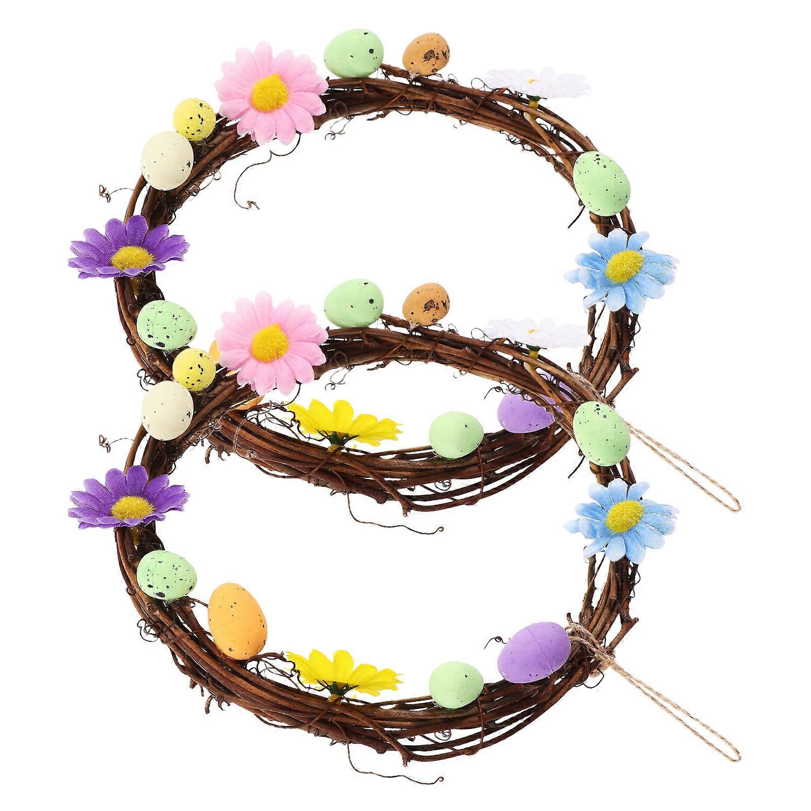 Artificial Easter Wreaths for Front Door 4Pcs Spring Egg Rattan Decor