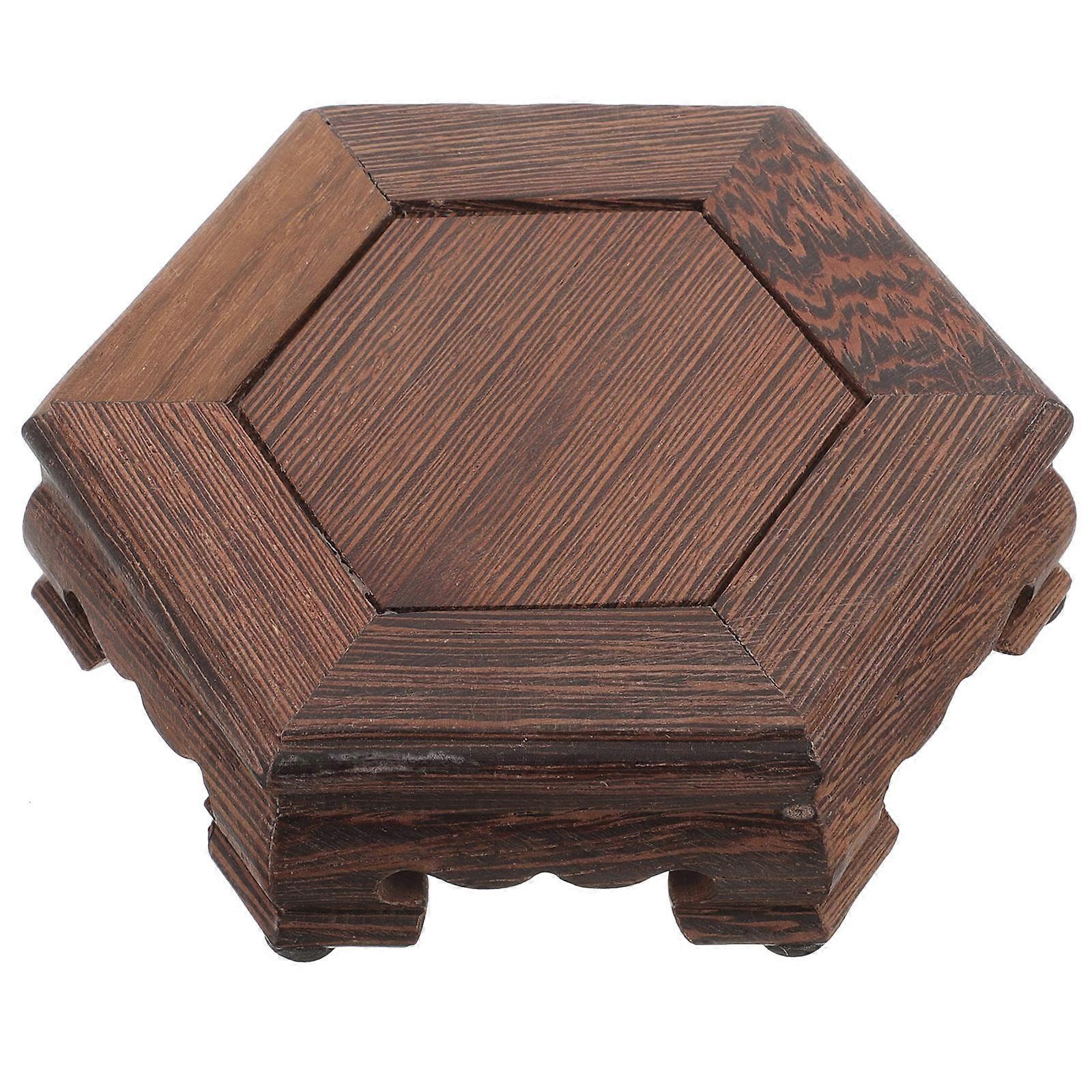 Brown Wooden Vase Stand for Display and Decor 5Pcs Hexagon Set