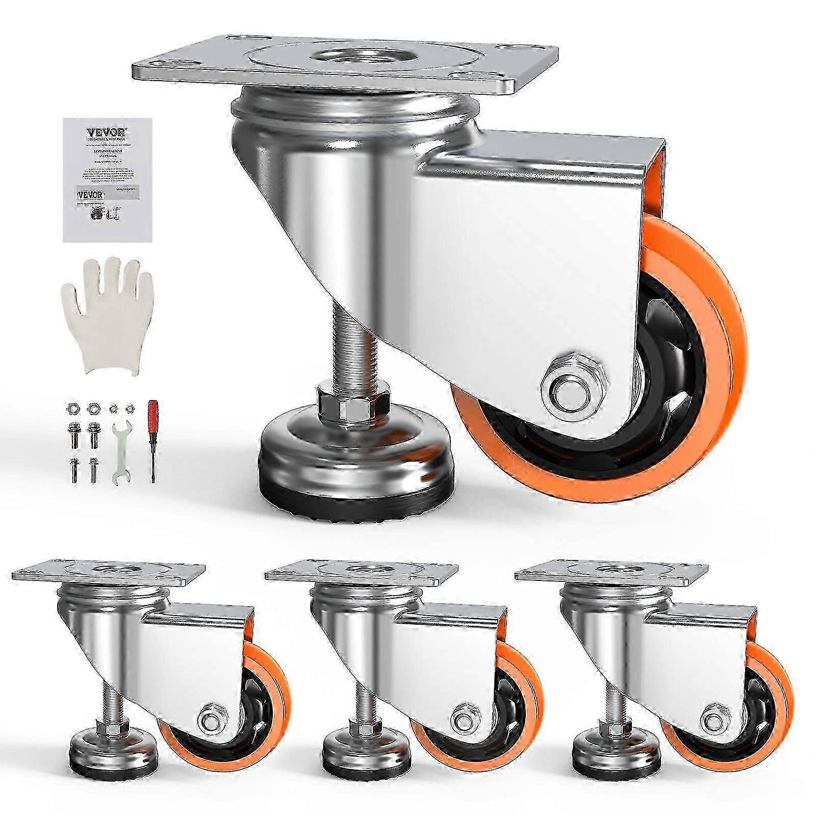 Leveling Casters, Set of 4, 720 lbs Total Load Capacity, Heavy Duty 360 Degree Swivel Caster Wheels, for Workbench, Machine, Equipment