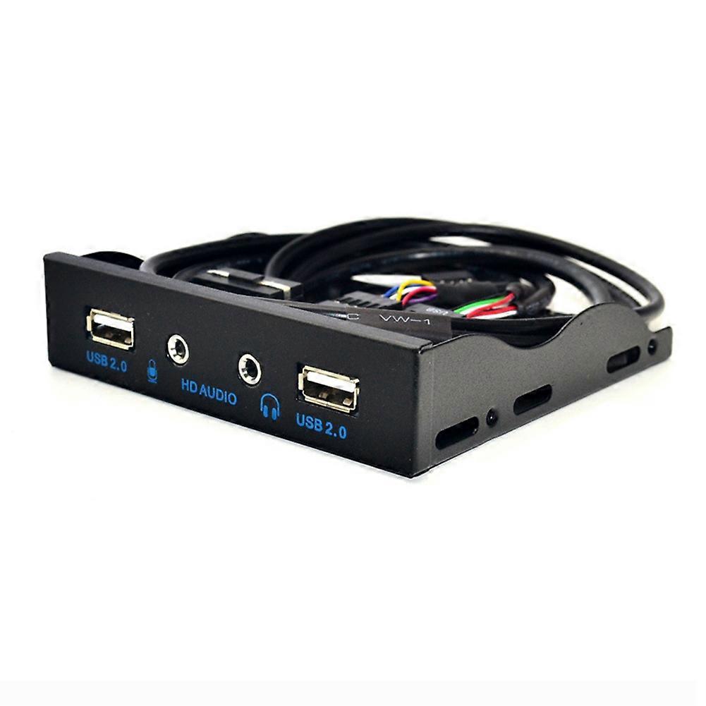 2 Port USB 2.0 HUB Splitter 3.5In Floppy Bay HD Audio 3.5mm Earphone Jack Front Panel Rack for Computer PC Black