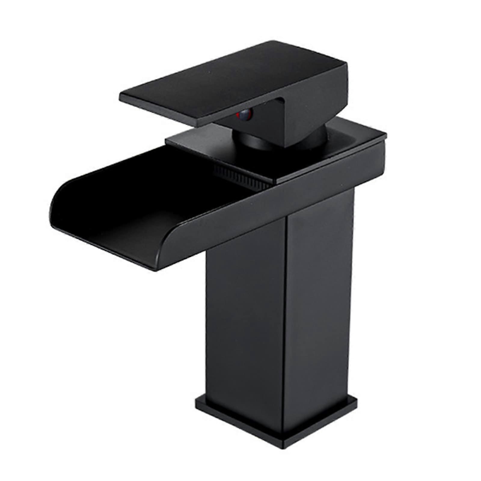 Bathroom Mixer Waterfall Lavatory Faucet With Waterfall Spout Single Handle Hot Cold Black Stainless Commemoration Day