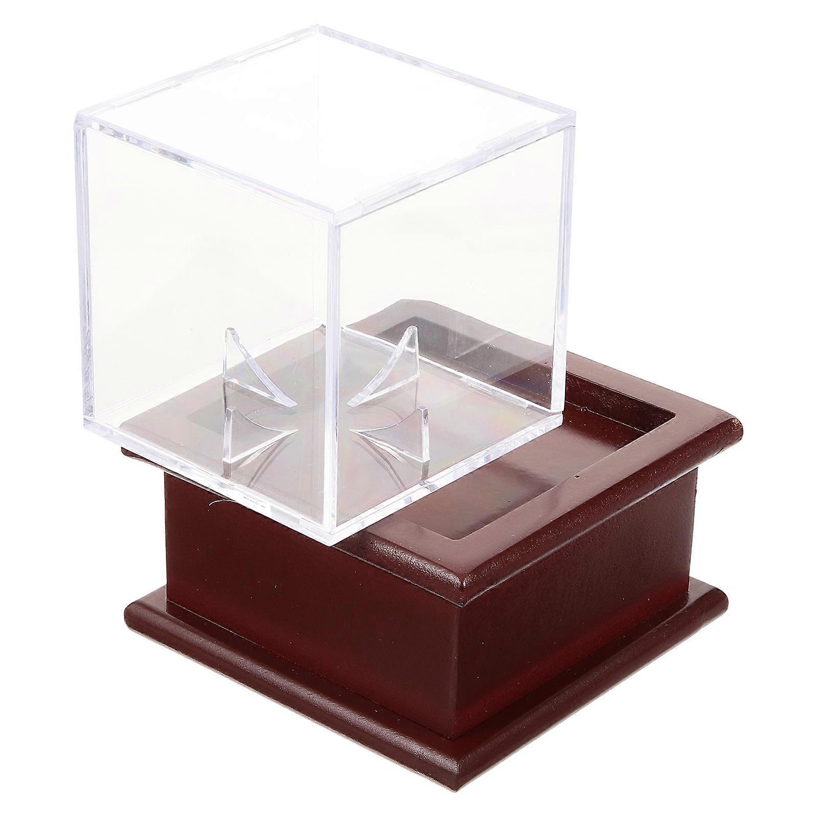 Golf Ball Holder Transparent Display Box Square Protection Showcase 11x11cm Wood 1Set