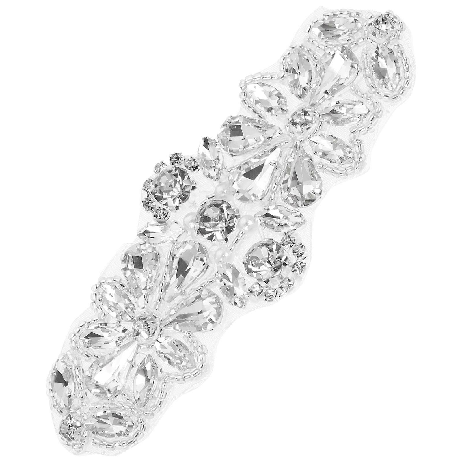 Rhinestone Applique Wedding Belt Applique for Decor 5Pcs Silver Sewing Patch