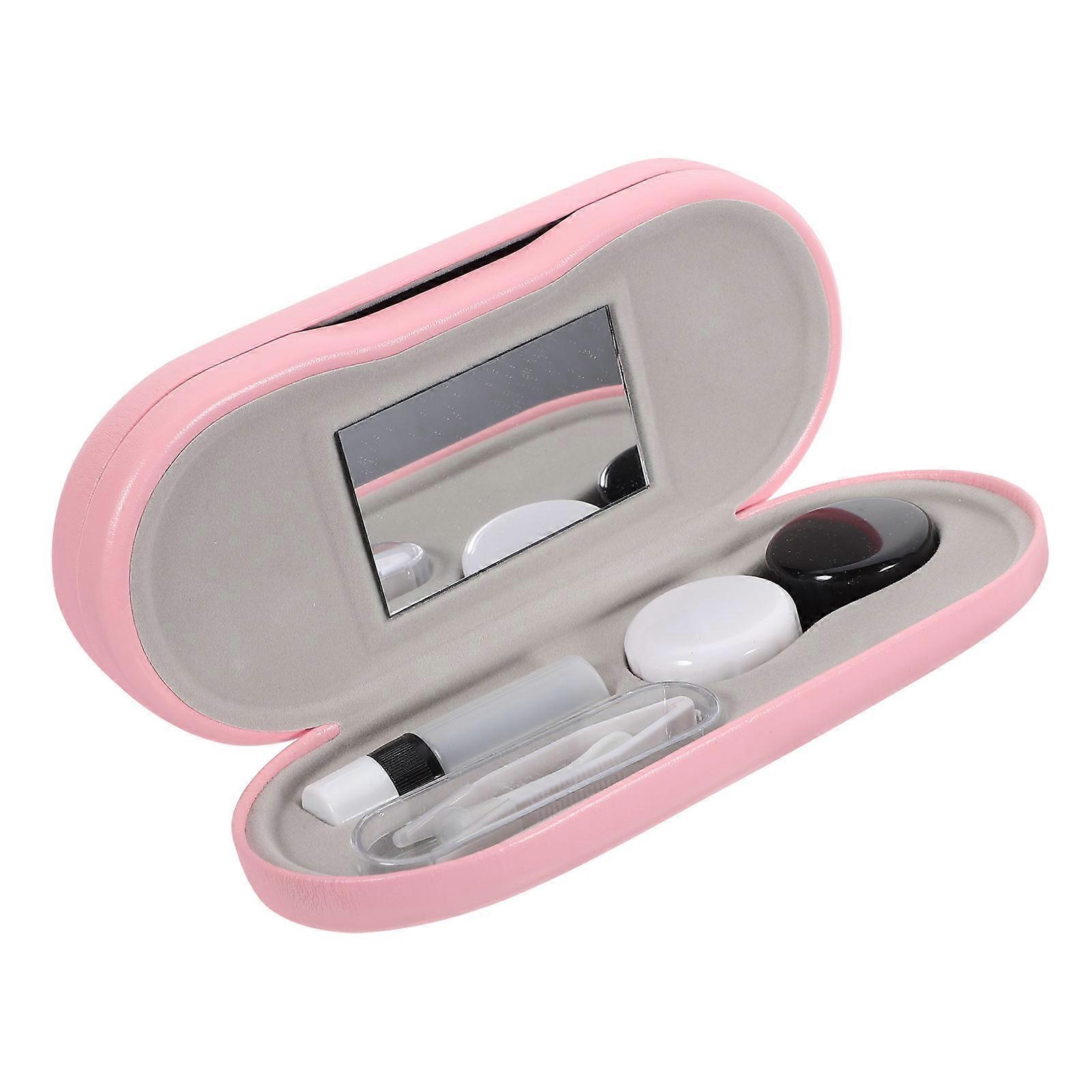 Travel Contact-Lens Case Dual-layer Design for Users with Leak-proof Function in Pink 3 Sets