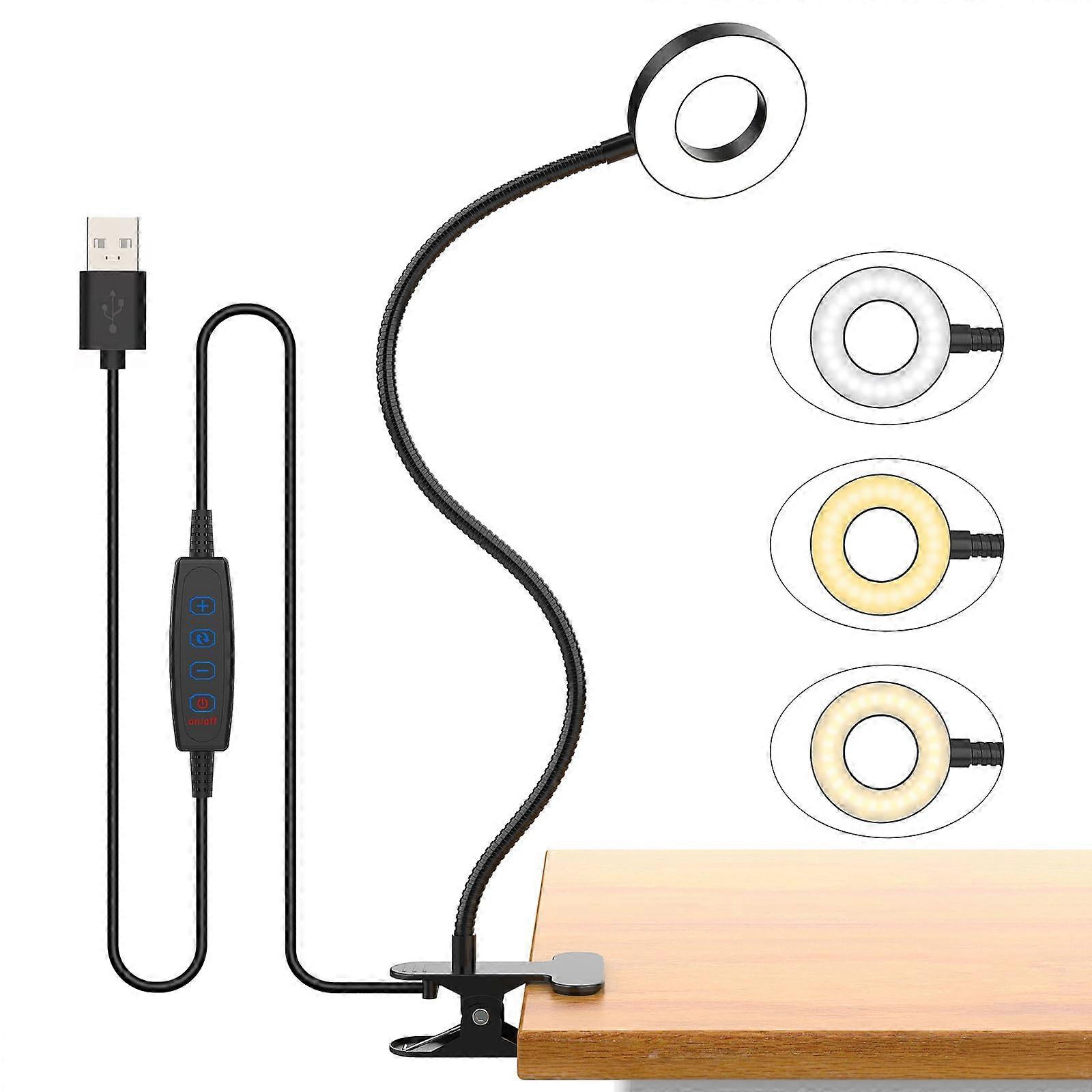 Desk Lamp Clip Light Eye-Caring USB Powered Clip-On Lamp With 360 Degree Gooseneck LED, 3 Modes, 10 Level Dimming