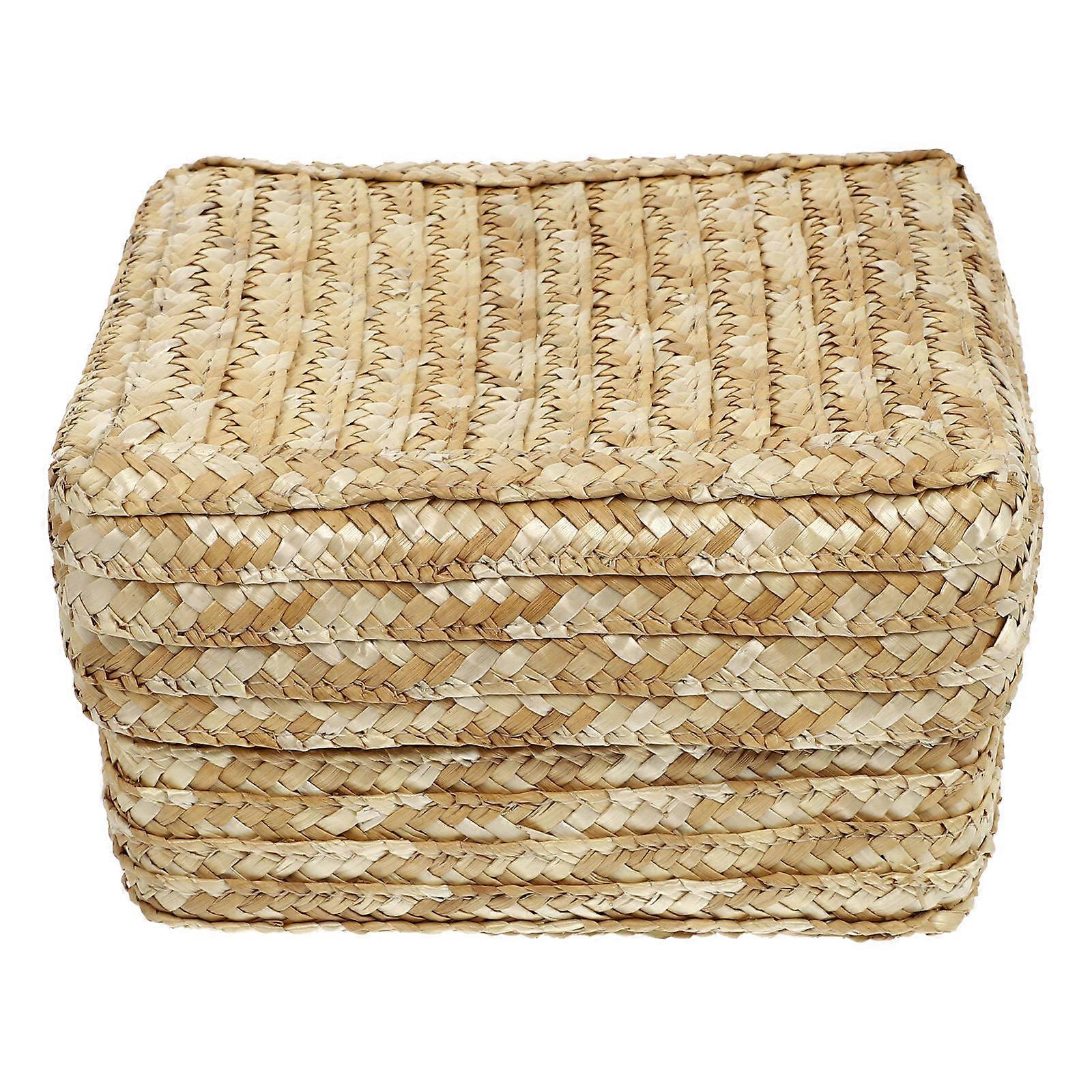 Storage Basket Woven Basket for Storage 1Pcs with Lid Khaki Straw