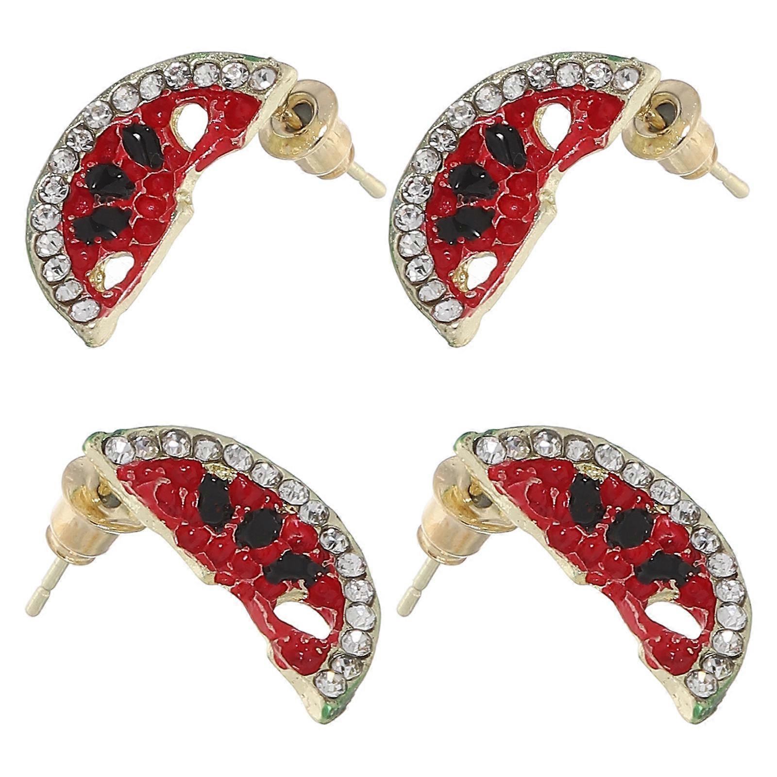 Watermelon Stud Earrings for Decor 2Pairs with Rhinestone Details