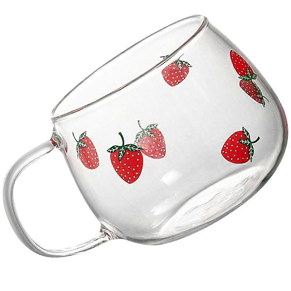 Glass Coffee Mug with Strawberry Pattern for Home Use 2Pcs Transparent Milk Cups