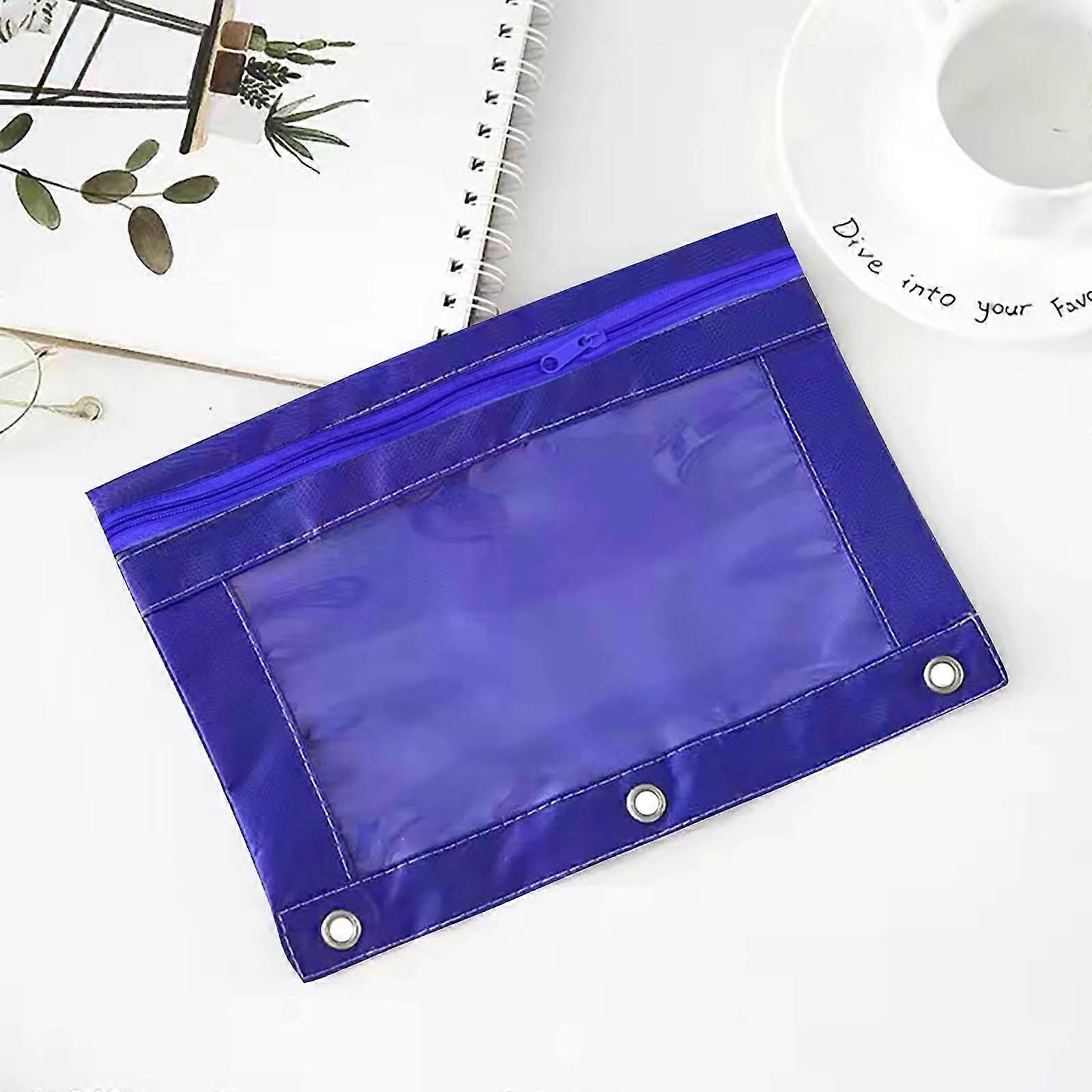 Pencil Pouch for 3 Ring Binder, Binder Pencil Case with Smooth Zipper, Clear Window & 3 Reinforced Grommets, Big Capacity, Purple