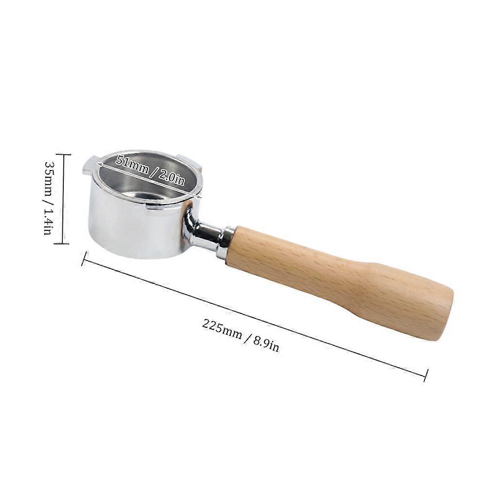 Aoresac 51mm Coffee Bottomless Portafilter with Filter Basket & Wooden Handle Replacement for Delonghi EC680 EC685 Coffee Machine Tool Reusable Alloy