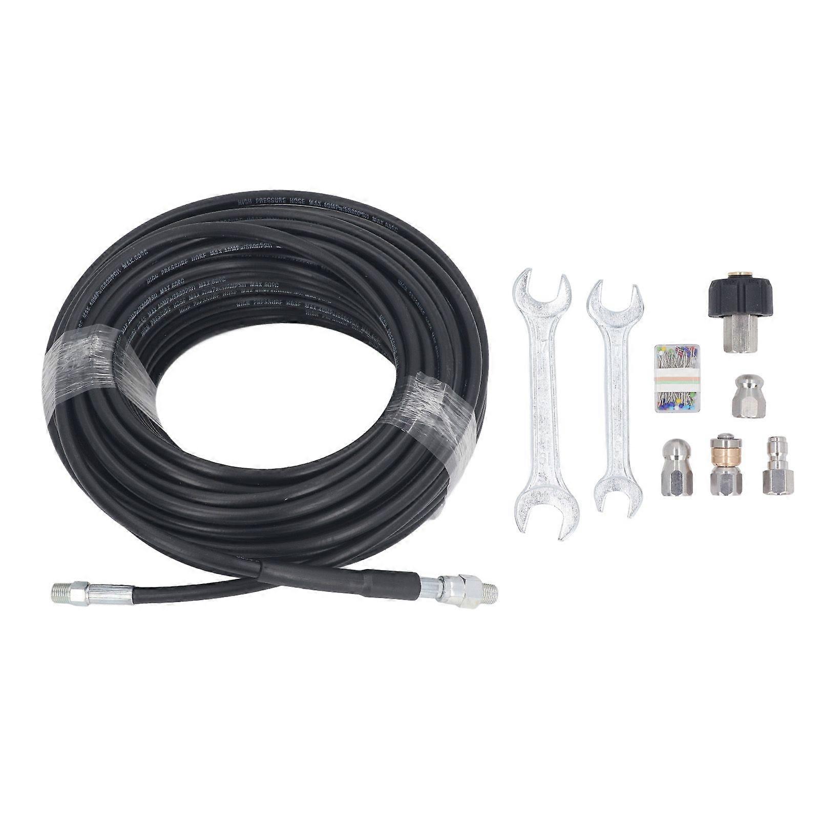 50Ft Sewer Jetter Kit for High Pressure Washer 5800PSI M22 to 1/4 NPT Quick Fitting Rotating Drain Hose Nozzles Set