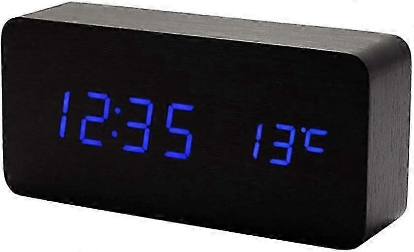 Wooden Digital Clock - Multifunctional LED Alarm Clock with Time/Date/Temp Display and Voice Control