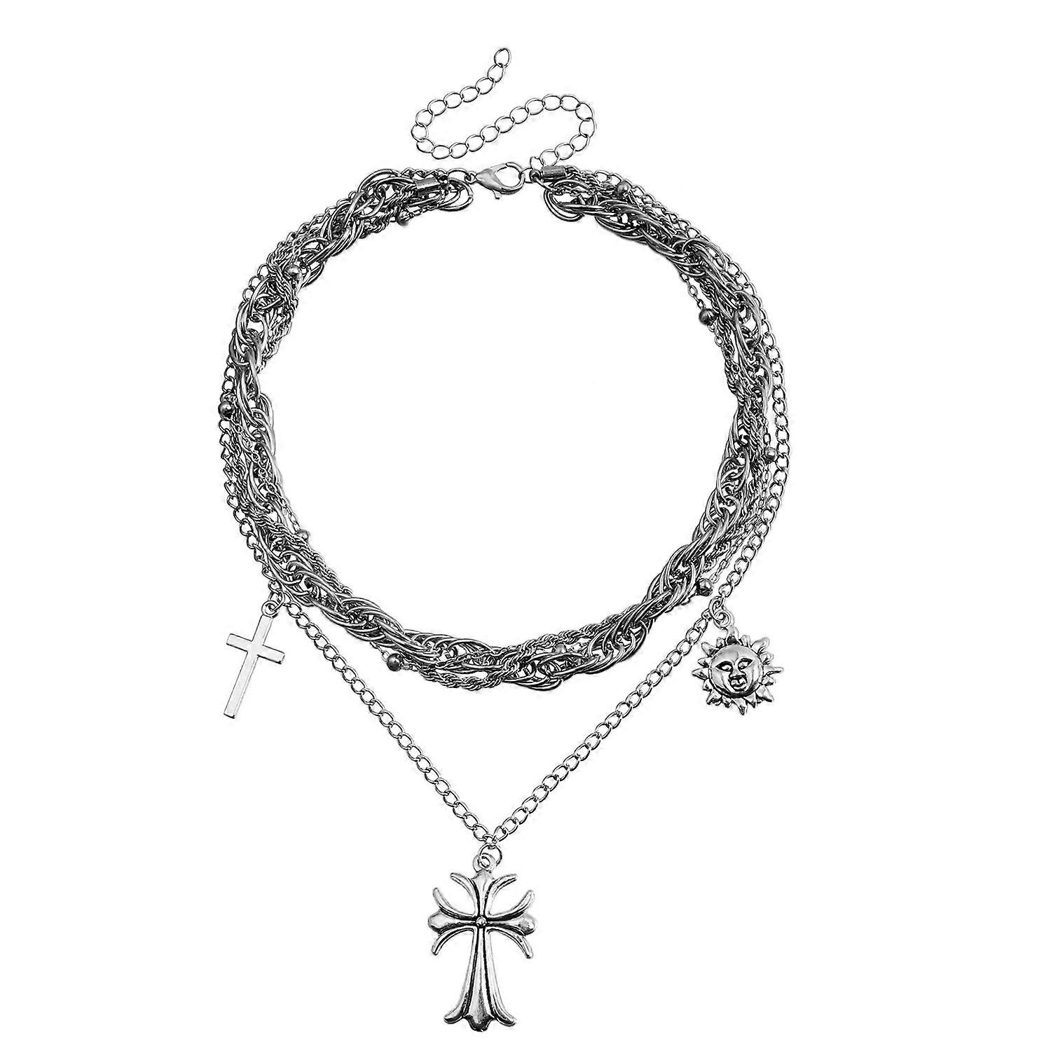 Necklace, Women's Y2K Heavy Metal Cross Multi-layer Collarbone Chain Ins Cute Cool Edgy Style