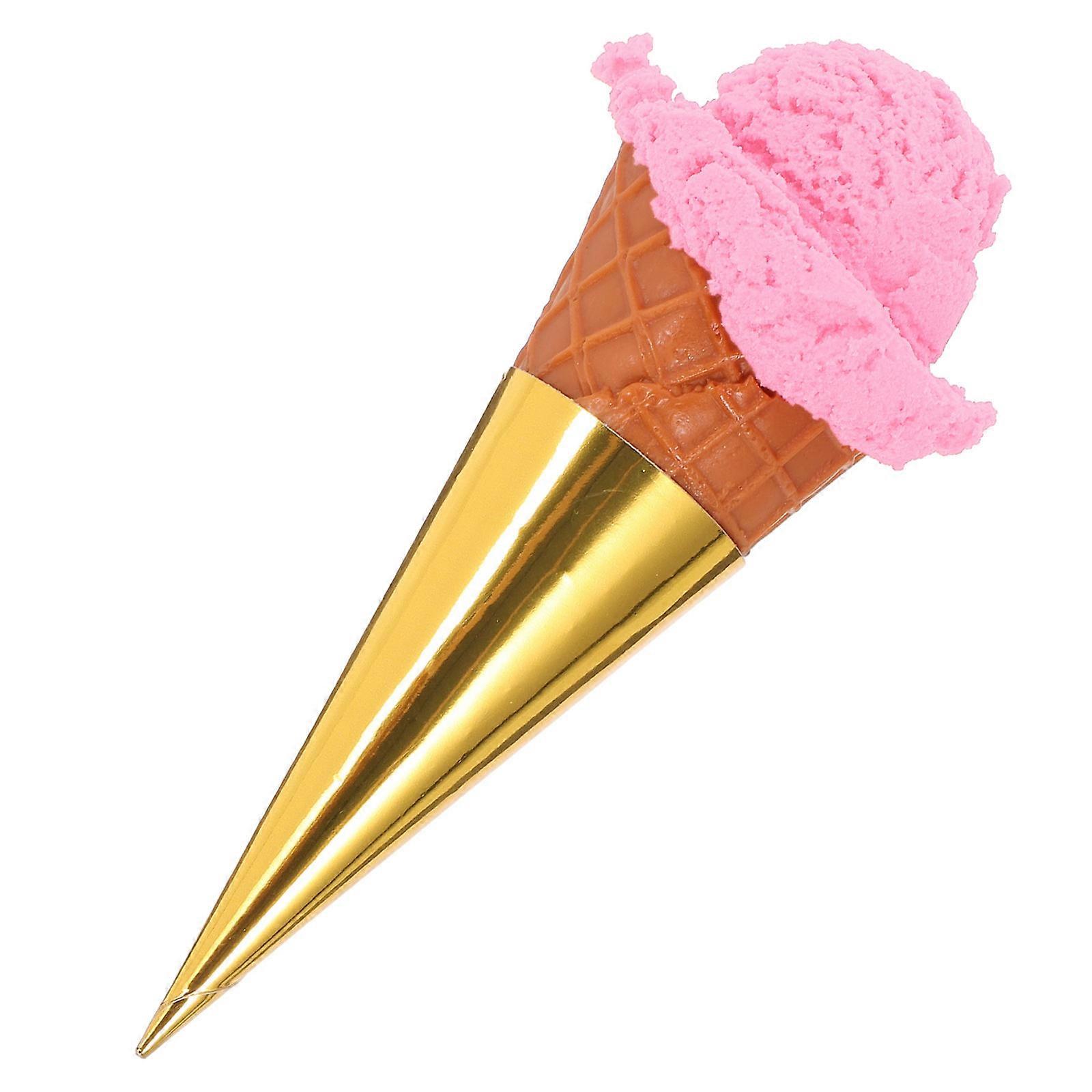 Fake Ice Cream Cone Prop Model for Decor Pink PVC Material