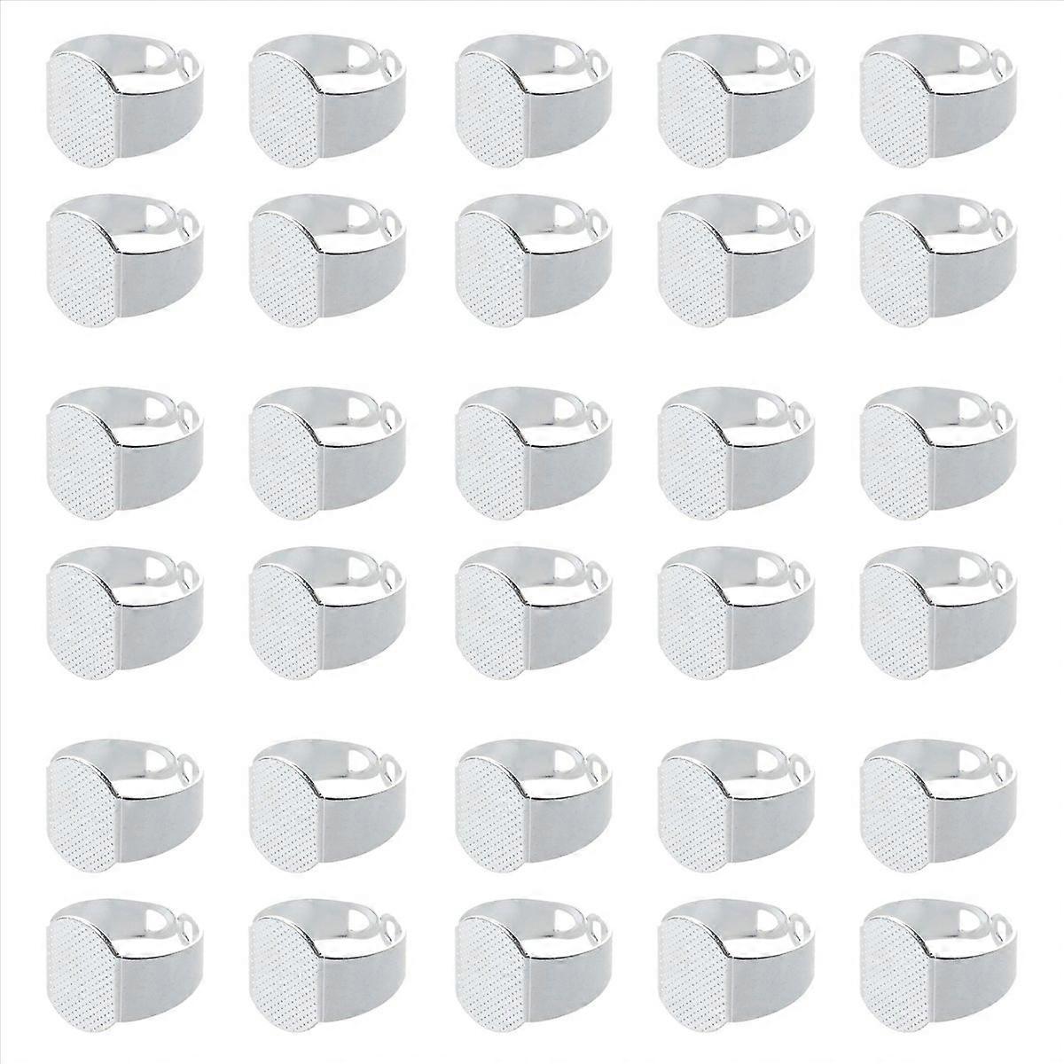 30 PCS 15 mm Silver Crafting Oval Adjustable Ring Holder